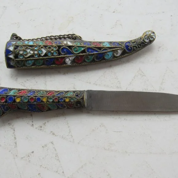Antique French Cloisonné Knife and Sheath
